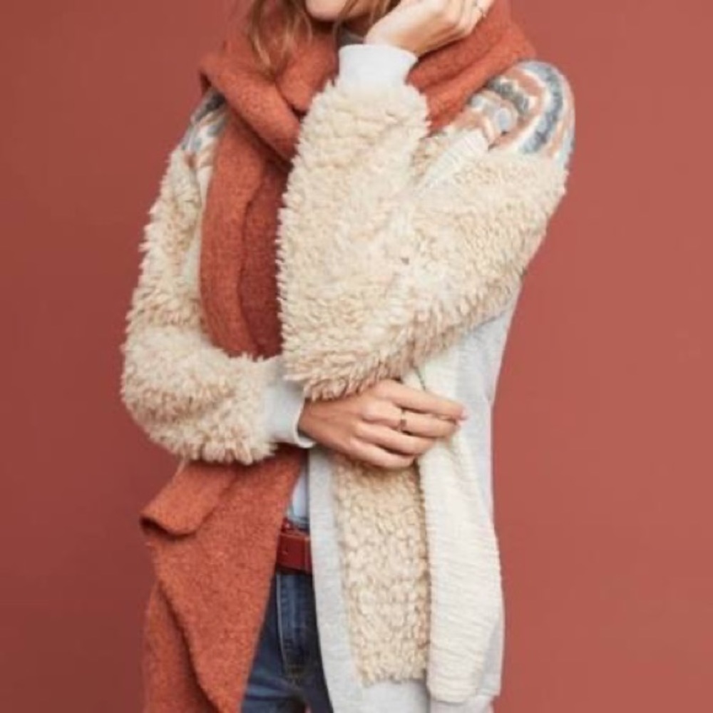Anthropologie Amadi Chaparral cardigan mixed media knit Sherpa size Large